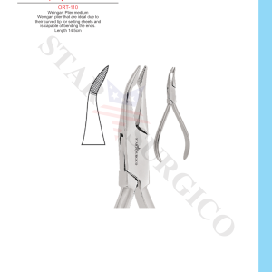 Weingart Plier medium that are ideal due to their curved tip for setting sheets and is capable of bending the ends. Length 14.5cm (ORT-110)